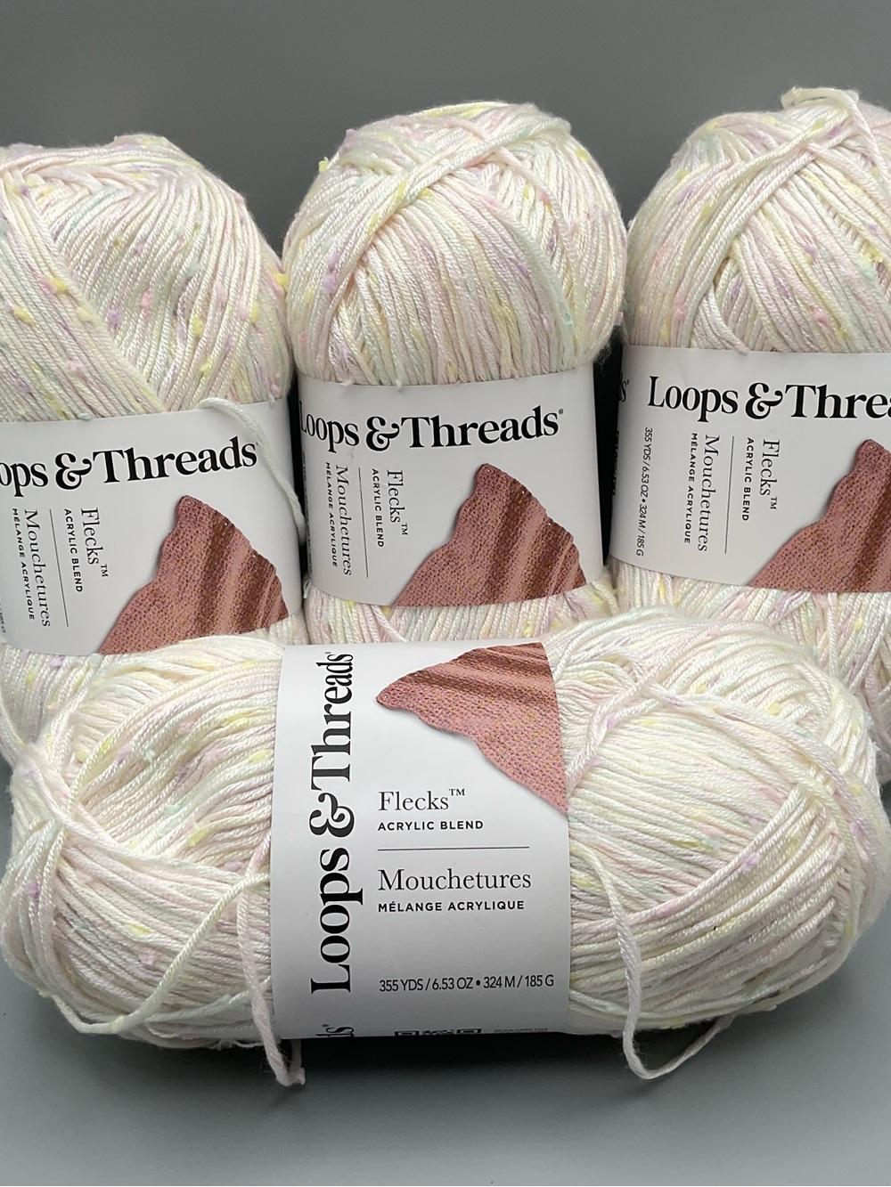 Loops & Threads Flecks Acrylic Blend Yarn-4 Skeins Rainbow Same Dye Lot